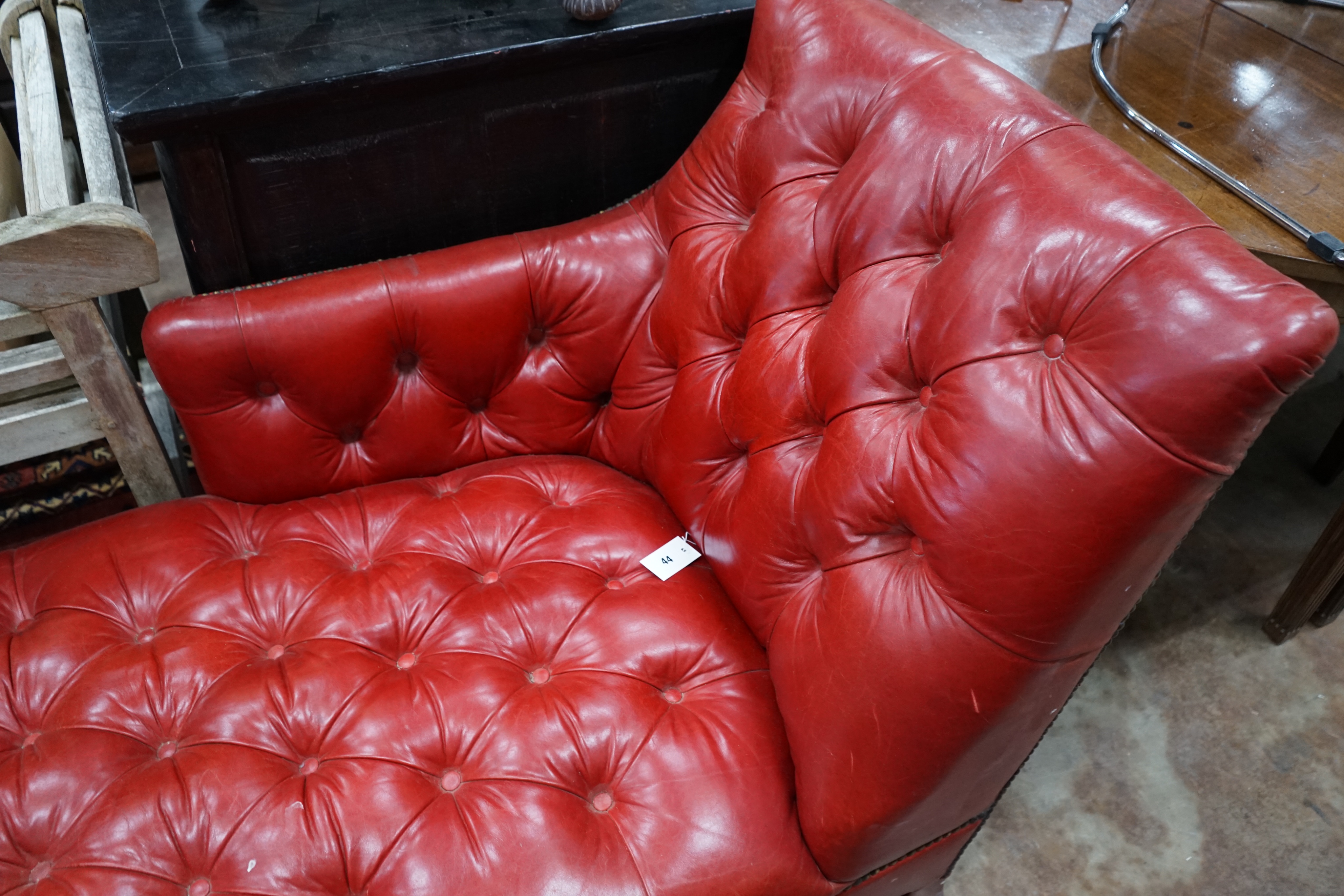 A John Lewis 'Hamlet' red leather chaise longue, width 140cm depth 72cm height 84cm